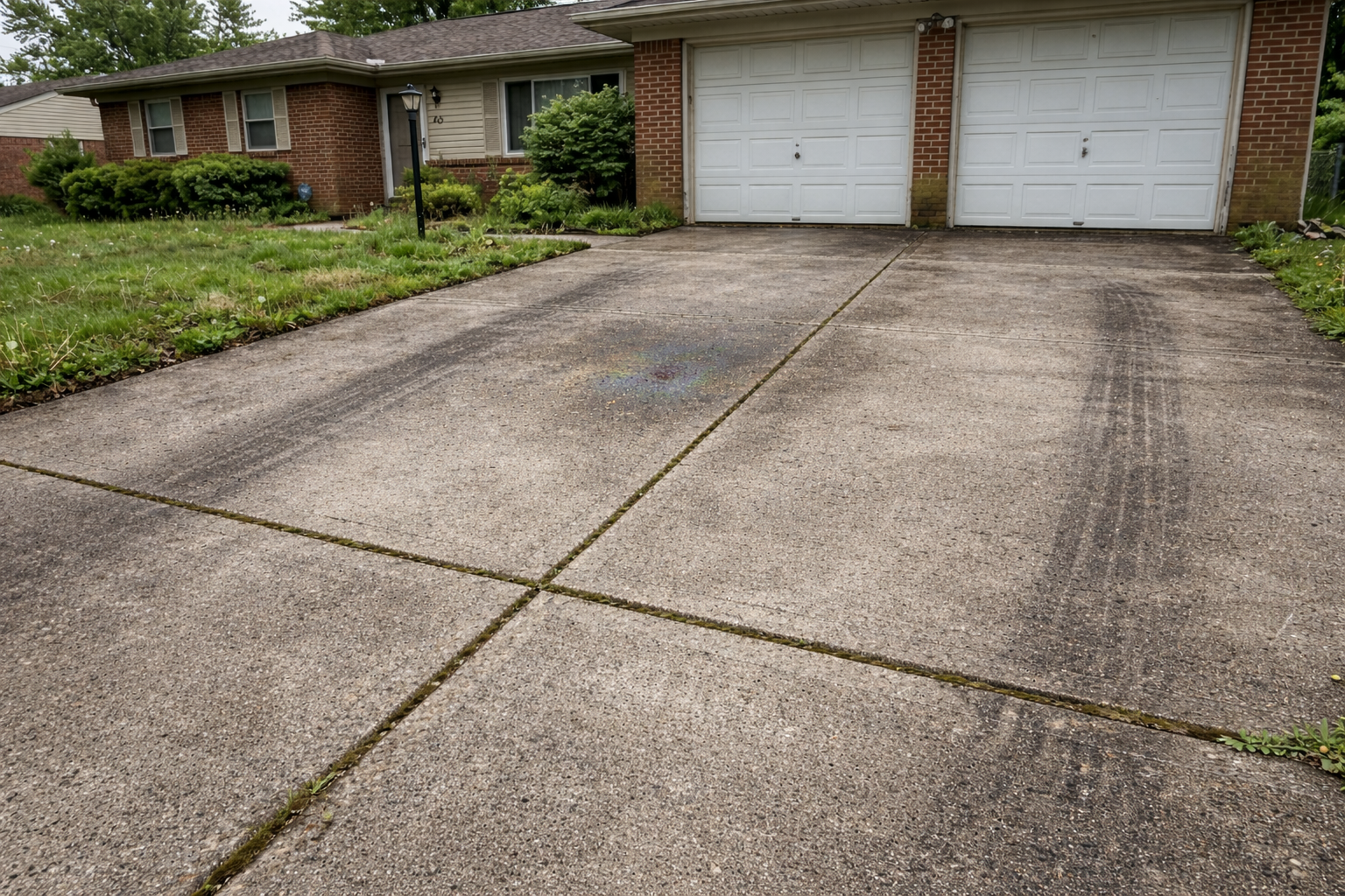 Driveway before power washing