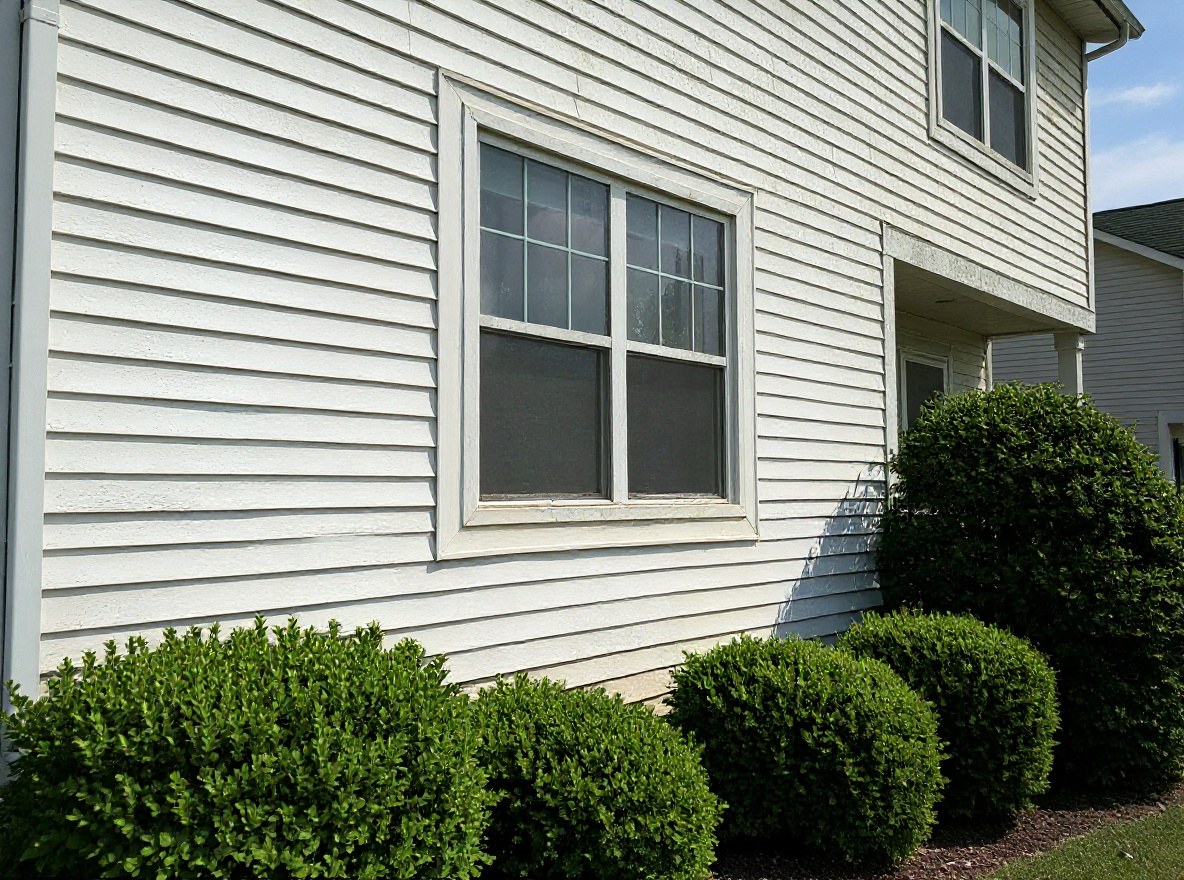Clean vinyl siding on a house after a soft wash