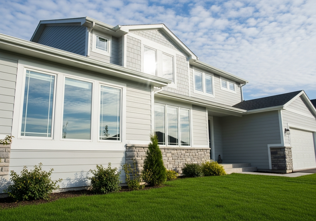 Sparkling clean residential windows on a suburban home